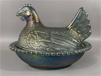 Vintage Indiana Glass Iridescent Hen On A Nest