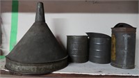 Vintage Metal Cans, Mixing Jars, Funnel