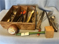 Wood box with kitchenwares