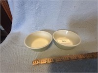 2 small green glass bowls Fire King type