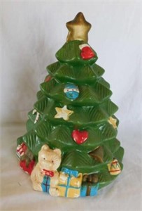 Musical ceramic Christmas tree cookie jar, 12"