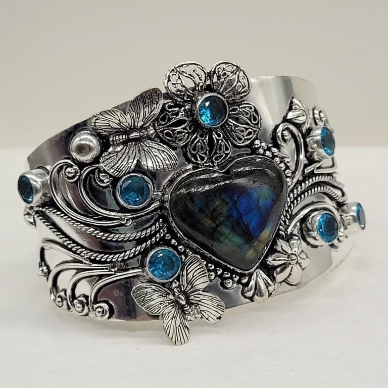 LABRADORITE & TOPAZ COLOR STONE CUFF BRACELET