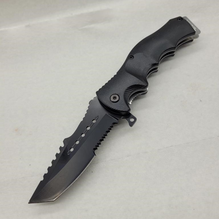 ELITEDGE BLACK TACTICAL SPRING ASSIST FOLDING