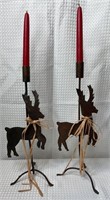 2 VTG Wrought Iron Reindeer Candlestick Holders