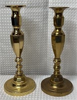 Two Vintage Solid Brass 11in Candlestick Holders
