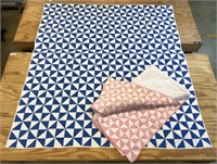 2 Pink, Blue, & White Geometric Pattern Quilts