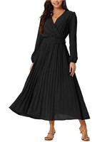 SM49  Seta T Women's Pleated Puff Sleeve Belted Dr