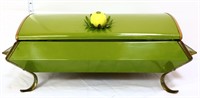 Vintage green metal chafing dish w/ stand