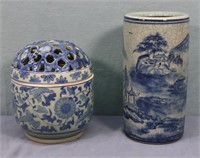 2pc. Asian Blue Decorated Ceramics