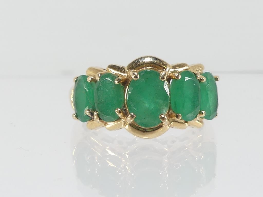 14K GOLD & EMERALD RING - SIZE 6.5