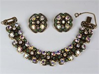 Vintage Florenza Book Chain Link Bracelet Earrings