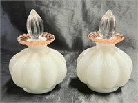 Pair of Vintage Milk Glass Melon Perfume Bottles