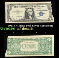 1957A $1 Blue Seal Silver Certificate Grades xf de