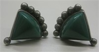 Unique Vintage S/S Green Onyx Mexican Earrings