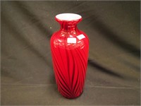 10 1/2" Fenton art glass cased vase red