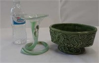 Glass sooner vase and American bisque pottery
