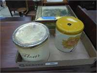 2 canisters & metal box