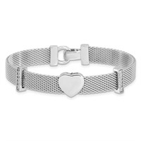 Sterling Silver Mesh Crystal Heart Bracelet