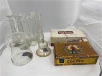 2 Cigar Boxes & Glass Vases & More