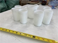 Milk Glass Pitcher and Cups