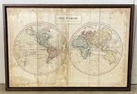 Framed Map of the World on Canvas