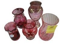 Lot of cranberry glass vases