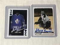 2 Johnny Bower Autographed Hockey Cards