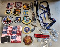 W - LOT OF COLLECTIBLE PATCHES, PINS, LANYARDS