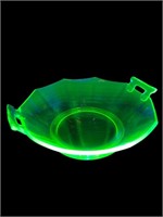 Uranium Glass Handled panel sided medium bowl