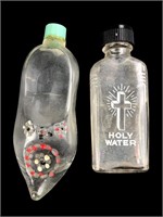 (2) Miniature Glass Holy Water & Holland Shoe