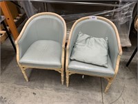 2 Period Style Light Blue Leather Tub Type Chair
