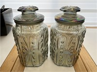 VINTAGE CARNIVAL GLASS CANISTERS WITH LIDS