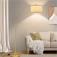 Gold Arc Floor Lamp with Drum Shade