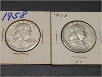 Two 1958 Franklin Half Dollars
