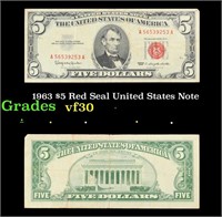 1963 $5 Red Seal United States Note Grades vf++