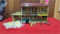 VINTAGE DOLL HOUSE WITH A FEW ACCESSORIES