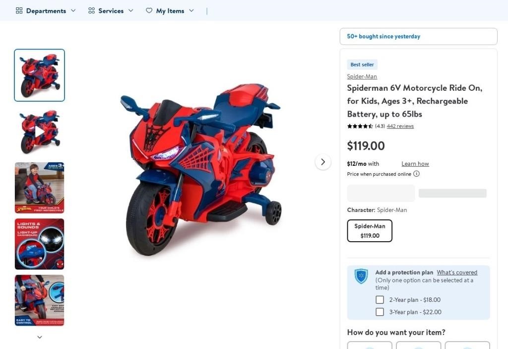 FM8661  Spider-Man 6V Ride On Motorcycle Kids 65