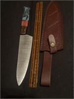 Damascus steel  knife with leather sheet