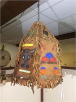 Leather hanging lamp with Indian designs