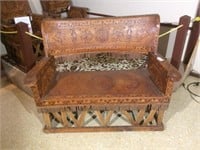 Hand tooled leather bench