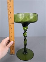 Large Twisted Stem Art Glass Compote