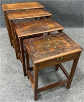 Set of  4 Carved Inlaid Nesting Tables