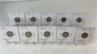 (10) ANTIQUE BARBER DIMES