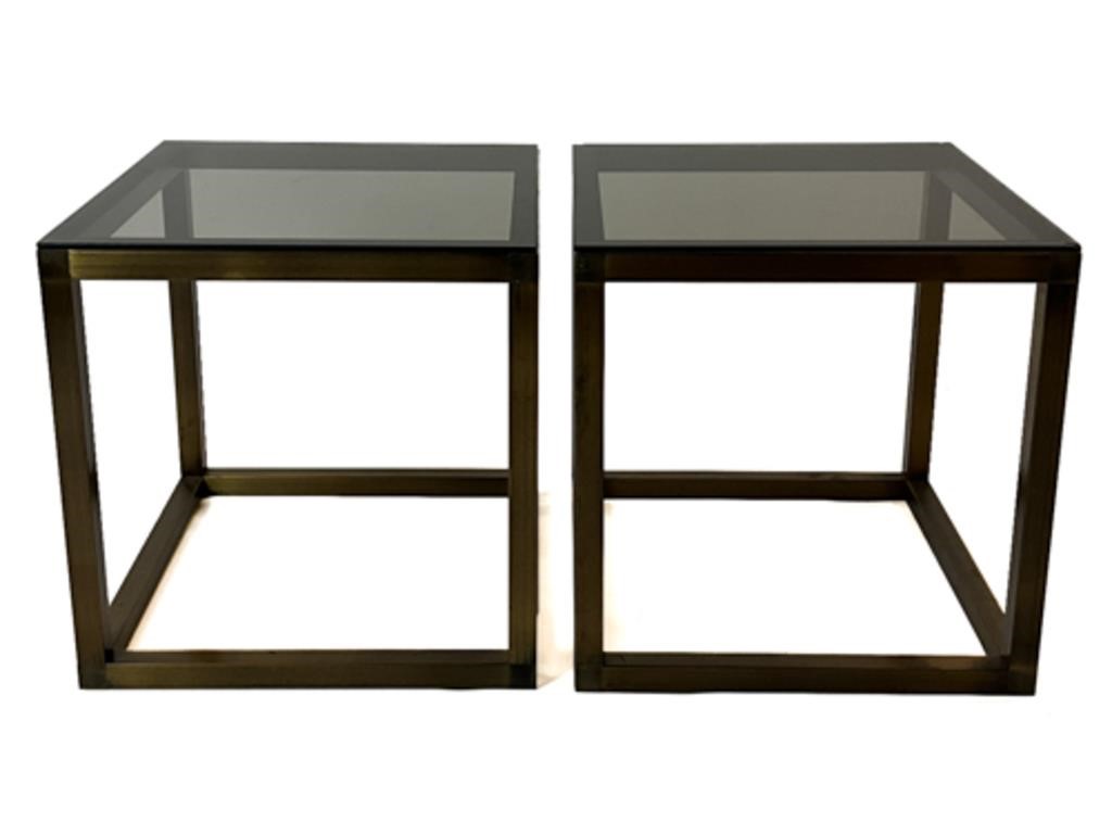 MODERN DESIGN BRASS AND GLASS SIDE TABLES