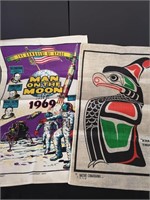 Man on the moon and native Canadiana tea towels