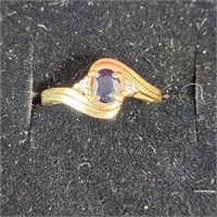 14k Gold Ring with Blue and Clear Stones sz 3.5,