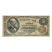 1882 $5 NB OF COMMERCE IN NEW YORK, NY CH. #733