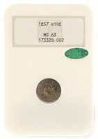 1857 US SEATED 5 CENT SILVER HALF DIME COIN NGC MS