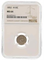 1852 US SEATED 5 CENT SILVER HALF DIME COIN NGC MS