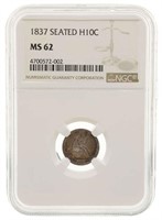 1837 US SEATED 5 CENT SILVER HALF DIME COIN NGC MS